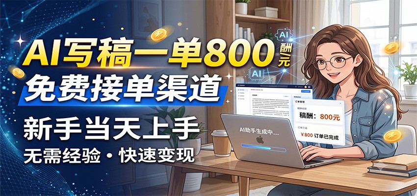 AI写稿一单800，免费接单渠道，一单一结几十到上千，新手当天上手-资源社