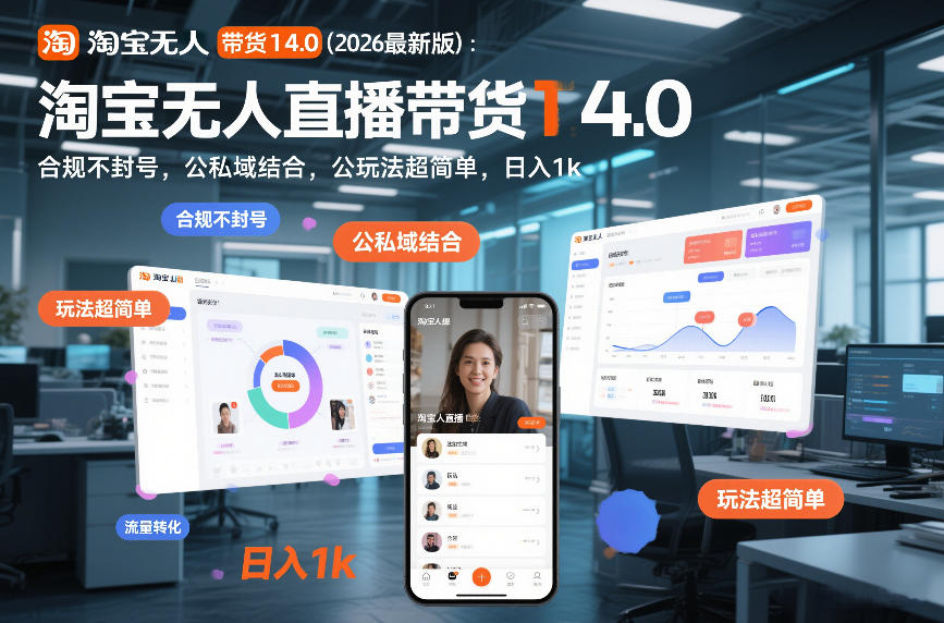 淘宝无人直播带货14.0(2026最新版)：合规不封号，公私域结合，玩法超简单，日入1k+【揭秘】-资源社