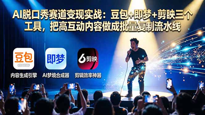 AI脱口秀赛道变现实战：豆包+即梦+剪映三个工具，把高互动内容做成批量复制流水线-资源社