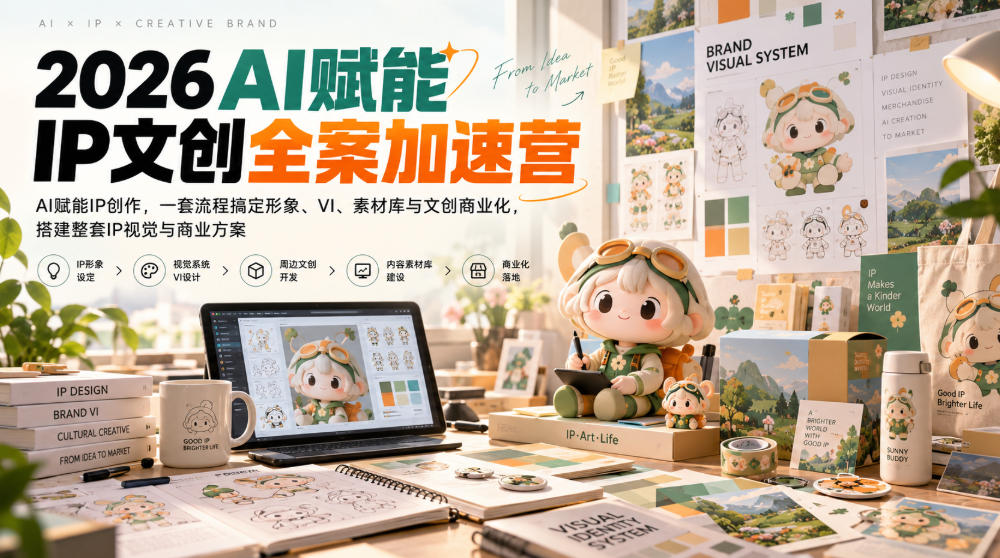 2026AI赋能ip文创全案加速营,AI赋能IP创作,一套流程搞定形象、VI、素材库与文创商业化,搭建整套IP视觉与商业方案-资源社