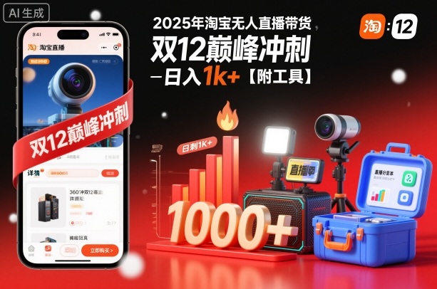 2025年淘宝无人直播带货，冲刺双12，日入1k+【附工具】【揭秘】-资源社