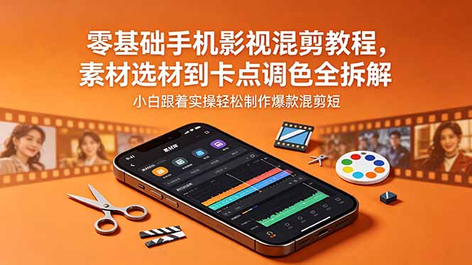 零基础手机影视混剪教程，素材选材到卡点调色全拆解，小白跟着实操轻松制作爆款混剪短片-资源社