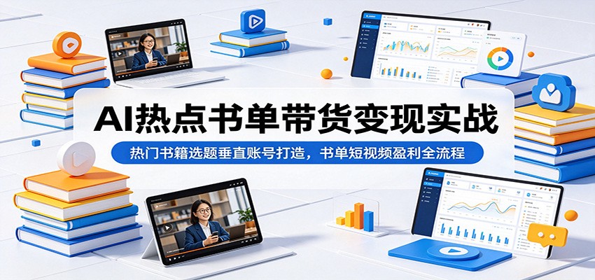 AI热点书单带货变现实战：热门书籍选题垂直账号打造，书单短视频盈利全流程-资源社