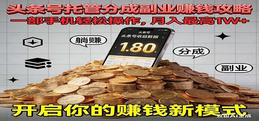 全程托管今日头条,一部手机就可以开干,最高躺赚1W+-资源社