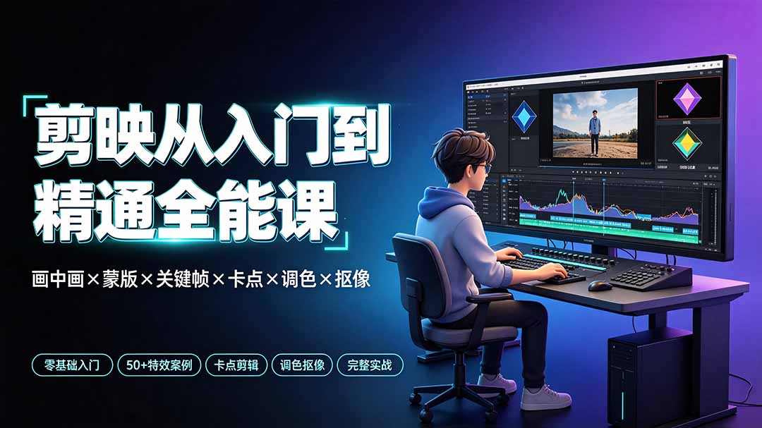 剪映从入门到精通全能课:画中画×蒙版×关键帧×卡点×调色×抠像,一站式掌握剪辑核心技能-资源社