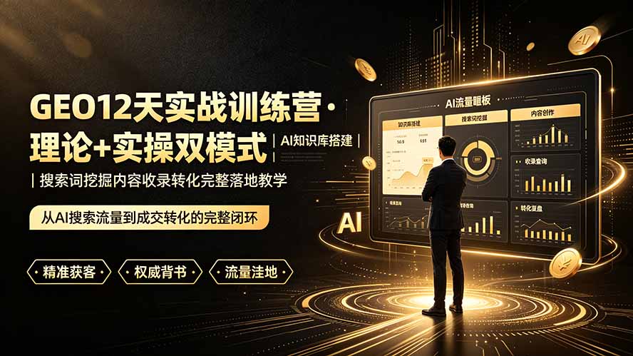 GEO12天实战训练营·理论+实操双模式|AI知识库搭建|搜索词挖掘内容收录转化完整落地教学-资源社