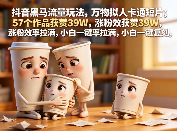 抖音黑马流量玩法,万物拟人卡通短片,57个作品获赞39W,涨粉效率拉满,小白一键复刻,保姆级拆解-资源社
