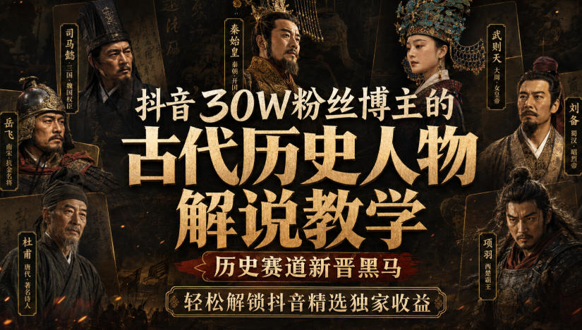 抖音30W粉丝博主的古代历史人物解说教学，历史赛道新晋黑马，轻松解锁抖音精选独家收益-资源社