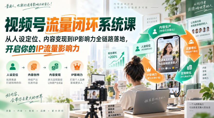 视频号流量闭环系统课,从人设定位、内容变现到IP影响力全链路落地,开启你的IP流量影响力-资源社