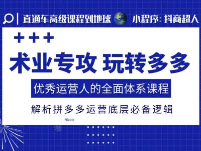 术业专攻玩转多多，优秀运营人的全面体系课程，解析拼多多运营底层必备逻辑-资源社