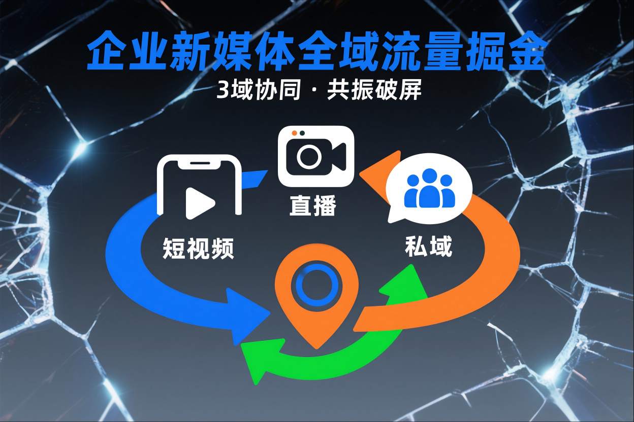 短视频全域商业模式，企业新媒体全域流量掘金，3域协同，共振破屏，短视频-直播-私域-地域-资源社