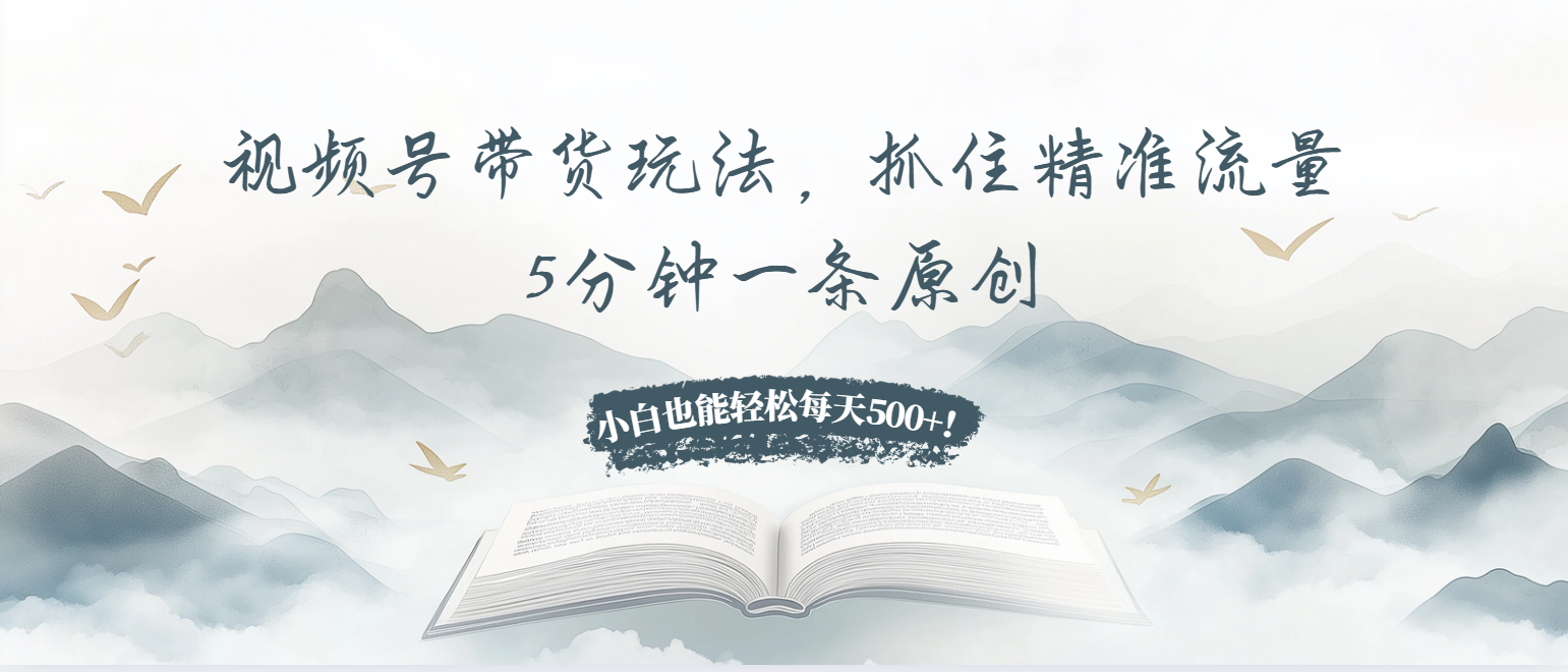 视频号带货玩法，抓住精准流量，5分钟一条原创，小白也能轻松每天500+！-资源社