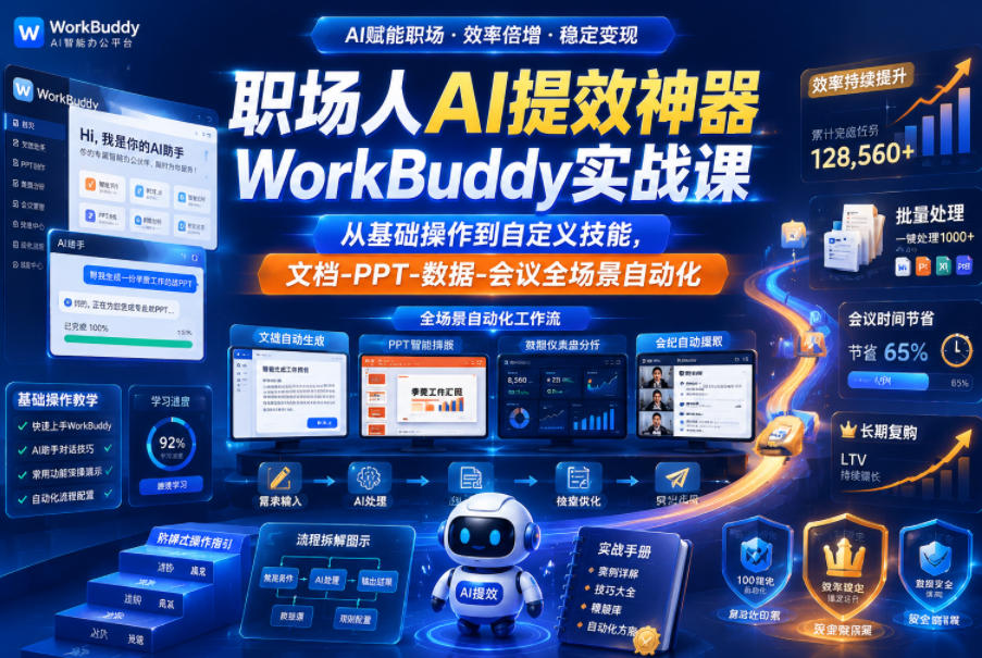 职场人AI提效神器WorkBuddy实战课，从基础操作到自定义技能，文档-PPT-数据-会议全场景自动化-资源社