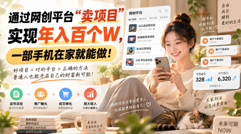 靠卖网创项目变现，一年拿下百万收益！一台手机就能操作！-资源社
