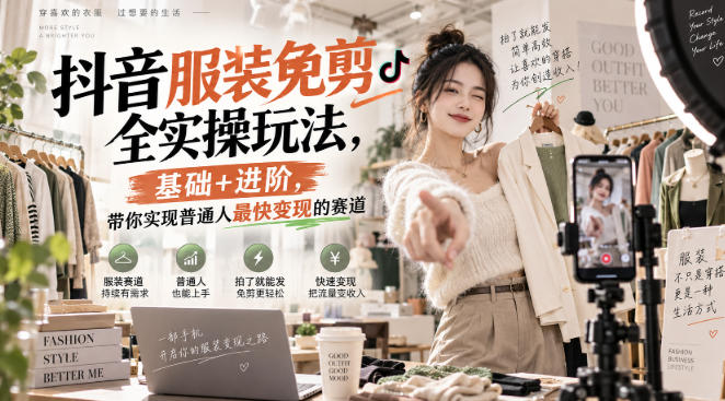 抖音服装免剪全实操玩法，基础+进阶，带你实现普通人最快变现的赛道-资源社