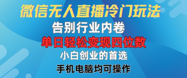 微信无人直播冷门玩法，告别行业内卷，单日轻松变现四位数，小白的创业首选【揭秘】-资源社