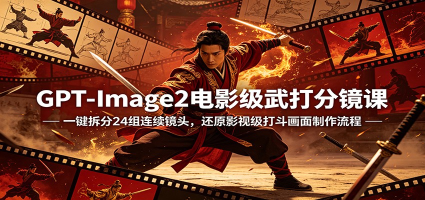 GPT-Image2电影级武打分镜课：一键拆分24组连续镜头，还原影视级打斗画面制作流程-资源社