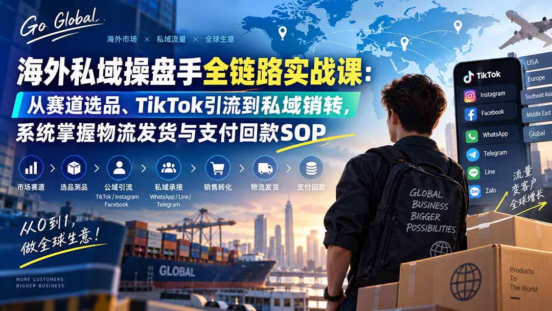 海外私域操盘手全链路实战课：从赛道选品、TikTok引流到私域销转，系统掌握物流发货与支付回款SOP-资源社
