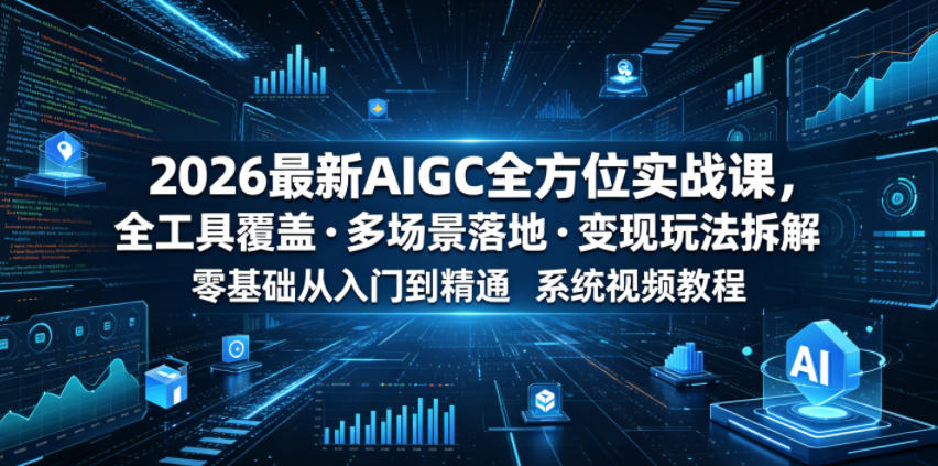 2026最新AIGC全方位实战课，全工具覆盖・多场景落地・变现玩法拆解，零基础从入门到精通系统视频教程-资源社