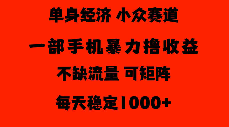 26年暴力单身经济,稳定日入500-1k,不缺流量,流量极大,冷门小众赛道,门槛低小白轻松上手【揭秘】-资源社