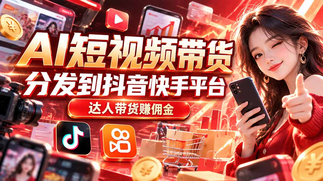【AI短视频带货】分发到抖音快手平台,达人带货赚佣金-资源社