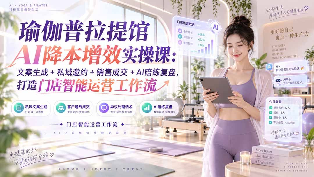 瑜伽普拉提馆AI降本增效实操课：文案生成+私域邀约+销售成交+AI陪练复盘，打造门店智能运营工作流-资源社