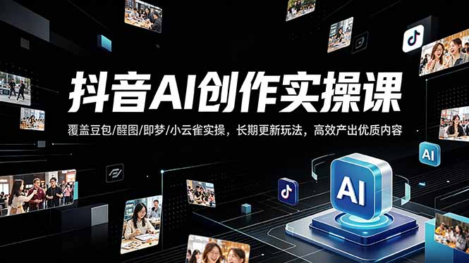 抖音AI创作变现课，覆盖豆包/醒图/即梦/小云雀实操，长期更新玩法，高效产出优质内容-资源社