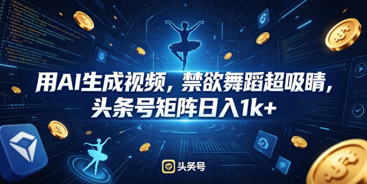 用AI生成视频，禁欲舞蹈超吸睛，头条号矩阵日入1k+-资源社