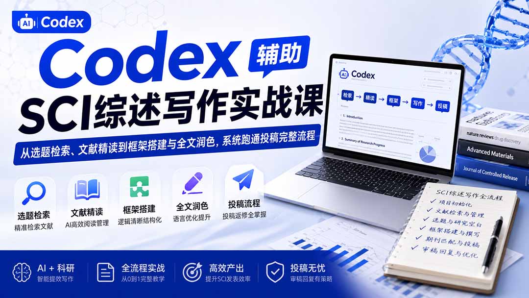 Codex辅助SCI综述写作实战课——从选题检索、文献精读到框架搭建与全文润色,系统跑通投稿完整流程-资源社