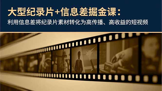 大型纪录片+信息差掘金课:利用信息差将纪录片素材转化为高传播、高收益的短视频-资源社