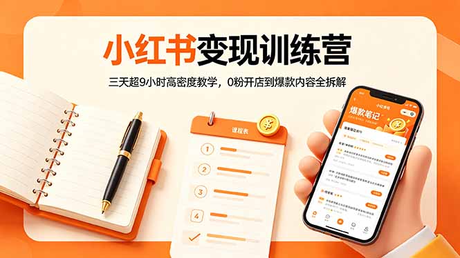 小红书变现训练营：三天超9小时高密度教学，0粉开店到爆款内容全拆解-资源社