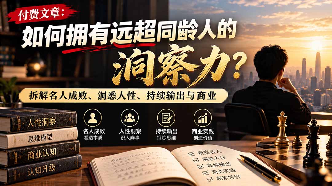付费文章：如何拥有远超同龄人的洞察力？拆解名人成败、洞悉人性、持续输出与商业实践-资源社