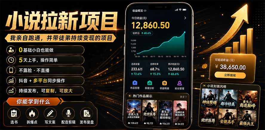 抖音及多平台小说拉新项目：我亲自跑通并持续带徒弟实操｜0基础小白5天上手快速变现-资源社