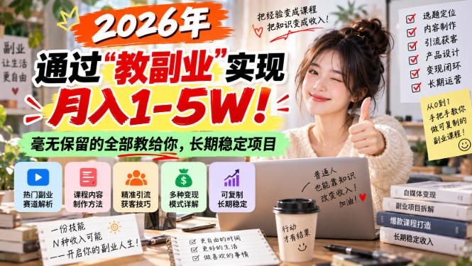 2026年通过“教副业”实现月入1-5W！毫无保留的全部教给你，长期稳定项目【揭秘】-资源社