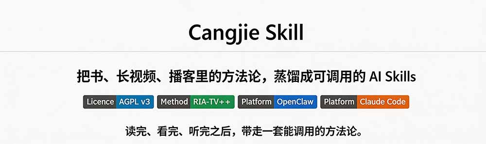 图片[1]-全网走红！GitHub上6.7K Star的开源项目，把任何书、长视频、播客蒸馏成AI工具，值得收藏 cangjie-skill-资源社