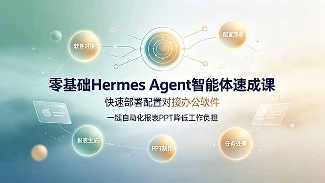 零基础Hermes Agent智能体速成课，快速部署配置对接办公软件；一键自动化报表PPT降低工作负担-资源社