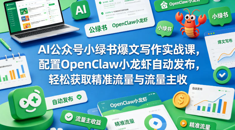 AI公众号小绿书爆文写作实战课，配置OpenClaw小龙虾自动发布，轻松获取精准流量与流量主收益-资源社