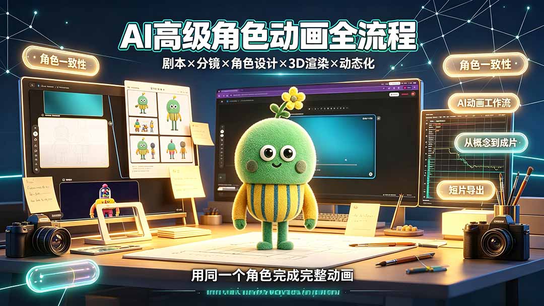AI高级角色动画全流程：剧本×分镜×角色设计×3D渲染×动态化，从概念到成片一站式教学-资源社
