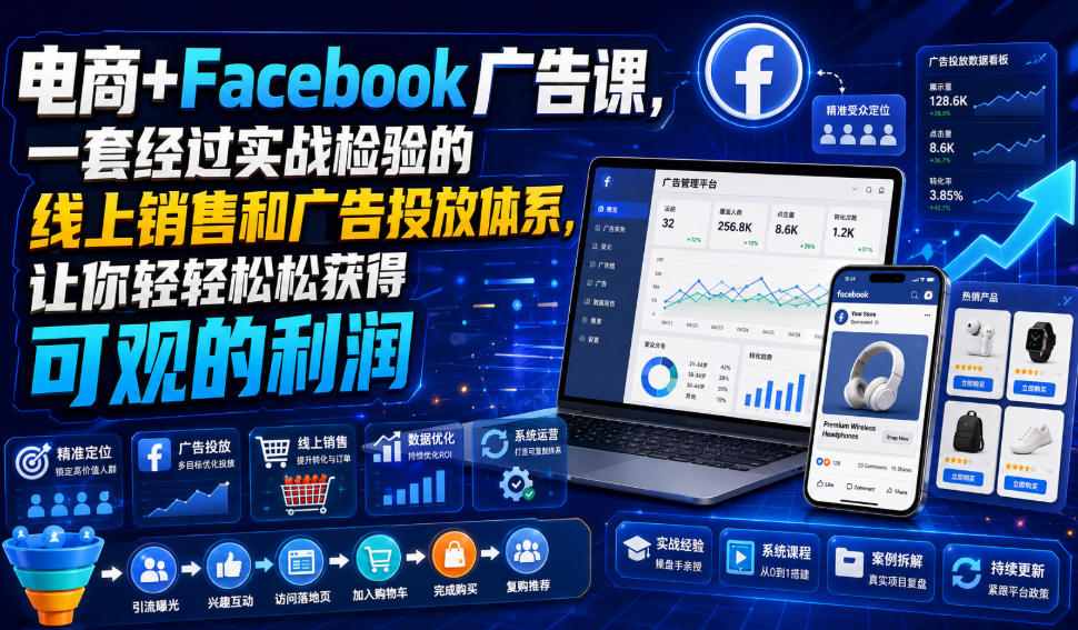 电商+Facebook广告课，一套经过实战检验的线上销售和广告投放体系，让你轻轻松松获得可观的利润【原创双语字幕】-资源社