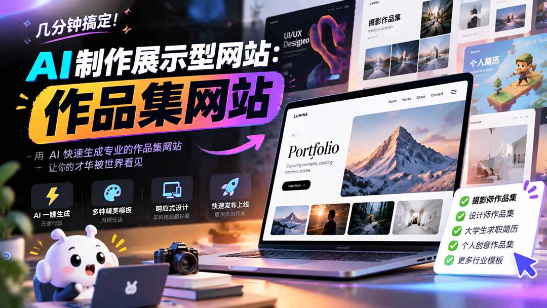 几分钟搞定，AI制作展示型网站制作：作品集网站，用AI快速生成专业的作品集网站，接单变现！-资源社