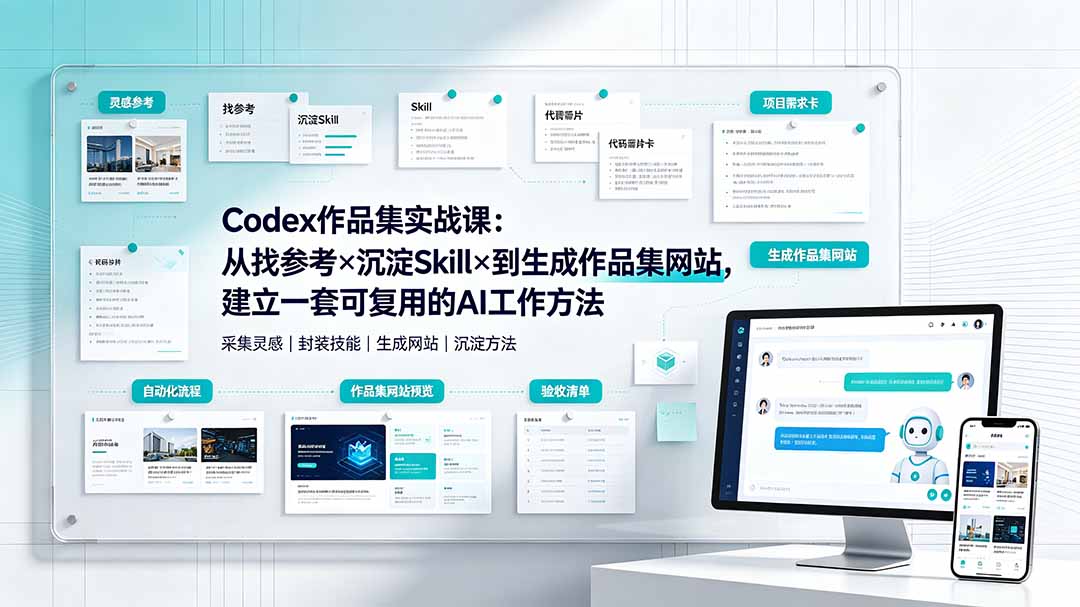 Codex作品集实战课:从找参考×沉淀Skill×到生成作品集网站,建立一套可复用的AI工作方法-资源社