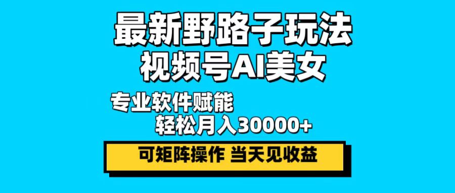 最新野路子玩法，视频号AI美女，当天见收益，轻松月入30000＋-资源社