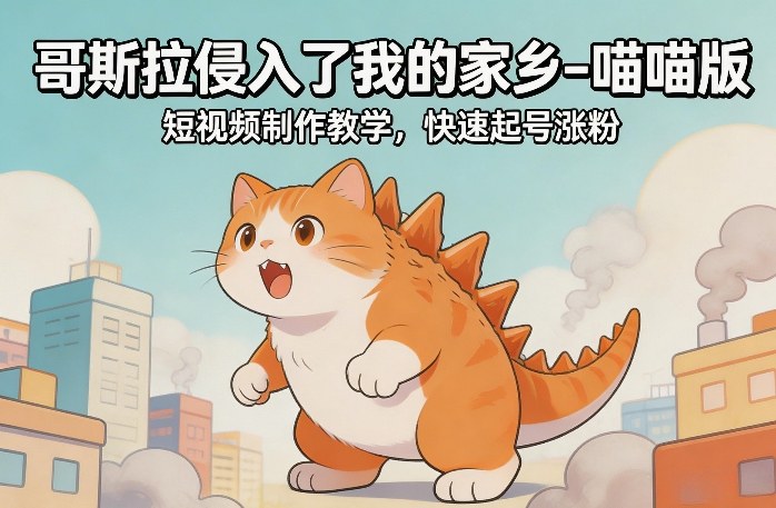 哥斯拉侵入了我的家乡–喵喵版短视频制作教学，快速起号涨粉-资源社