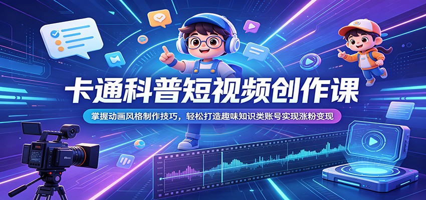 卡通科普短视频创作课：掌握动画风格制作技巧，轻松打造趣味知识类账号实现涨粉变现-资源社