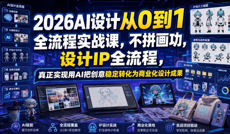 2026AI设计从0到1全流程实战课，不拼画功，设计IP全流程，真正实现用AI把创意稳定转化为商业化设计成果-资源社