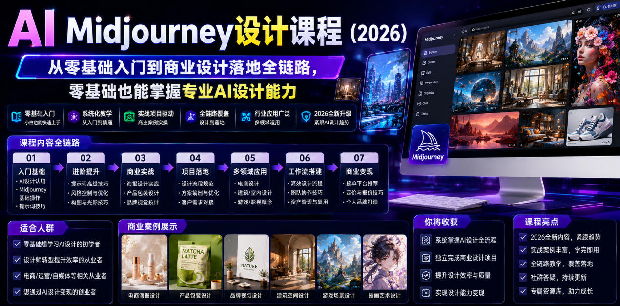 AI Midjourney设计课程(2026),从零基础入门到商业设计落地全链路,零基础也能掌握专业AI设计能力(更新0913)-资源社
