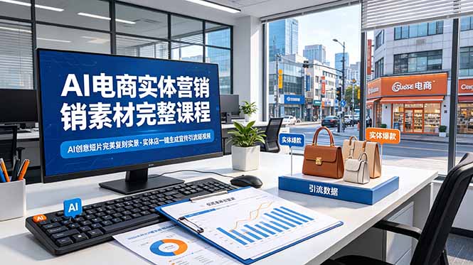 AI电商实体营销素材完整课程，AI创意短片完美复刻实景，实体店一键生成宣传引流短视频-资源社