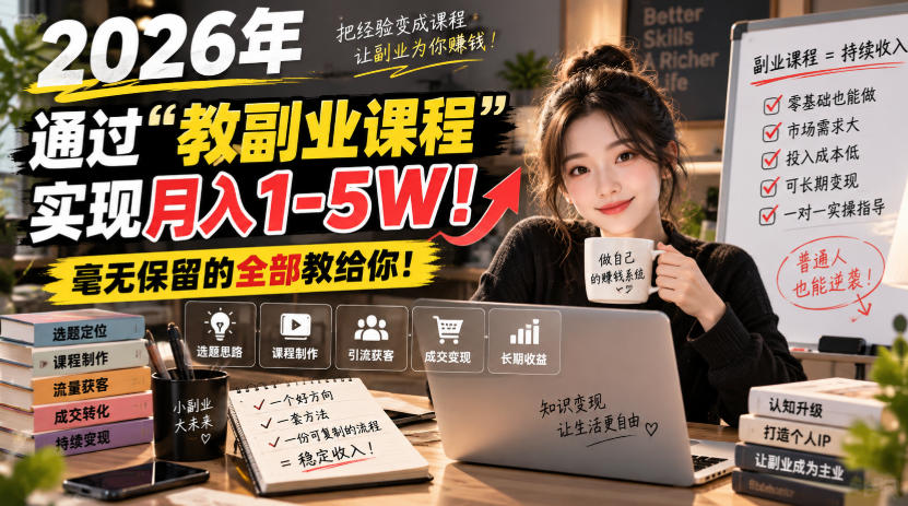 2026年通过“教副业课程”实现月入1-5W！毫无保留的全部教给你！【揭秘】-资源社