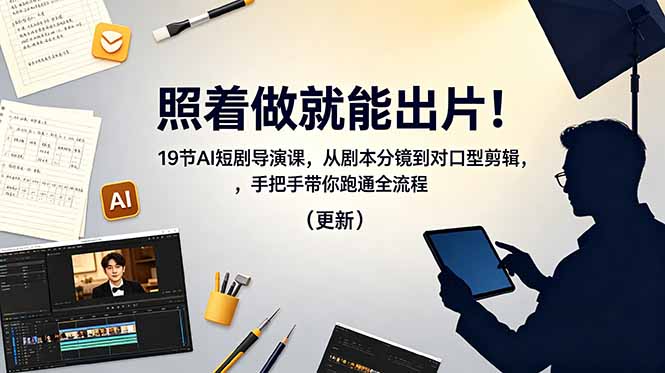 照着做就能出片！19节AI短剧导演课，从剧本分镜到对口型剪辑，手把手带你跑通全流程(更新-资源社