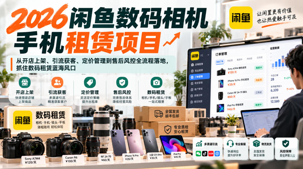2026闲鱼数码相机手机租赁项目,从开店上架、引流获客、定价管理到售后风控全流程落地,抓住数码租赁蓝海风口-资源社